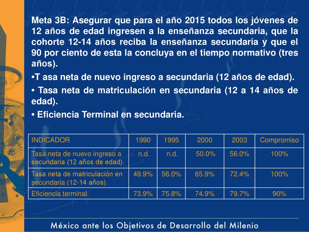 •T asa neta de nuevo ingreso a secundaria (12 años de edad).