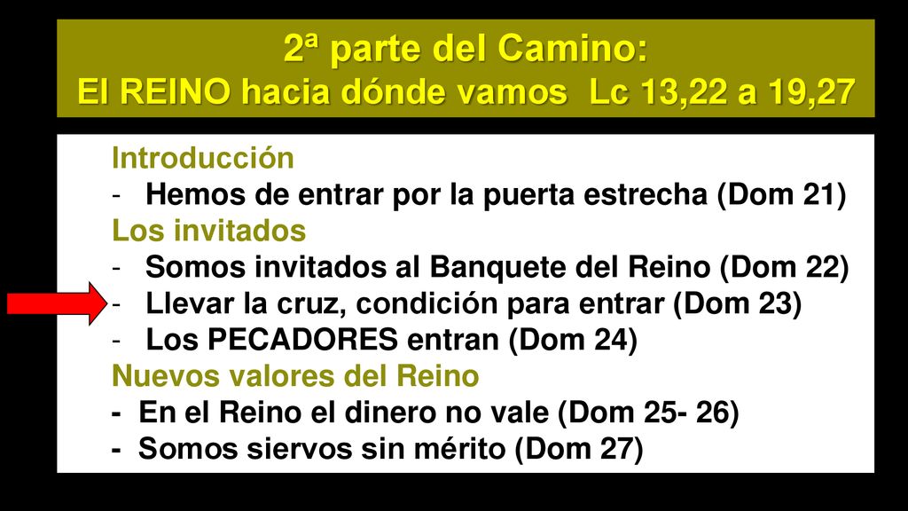 2ª parte del Camino: El REINO hacia dónde vamos Lc 13,22 a 19,27