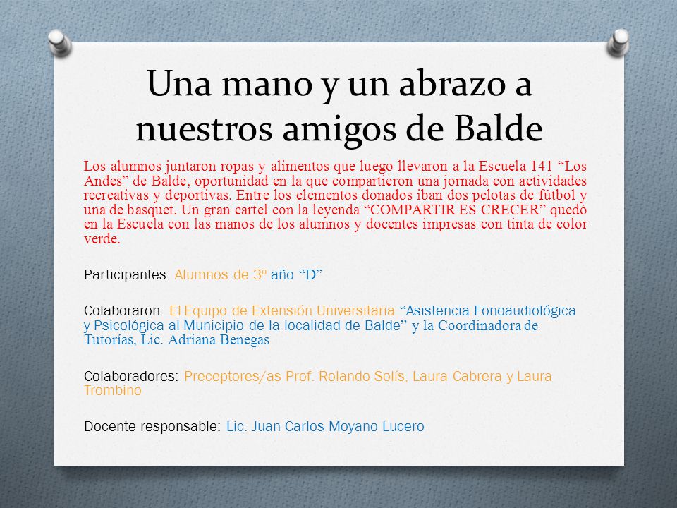 Una mano y un abrazo a nuestros amigos de Balde