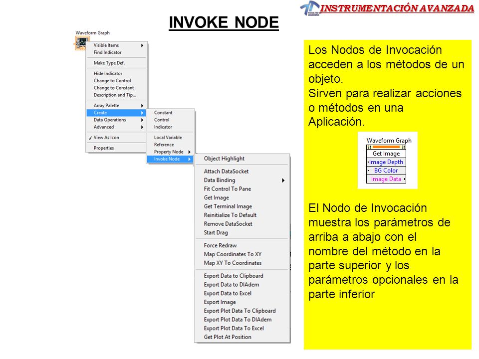INVOKE NODE Los Nodos de Invocación acceden a los métodos de un objeto. Sirven para realizar acciones o métodos en una.
