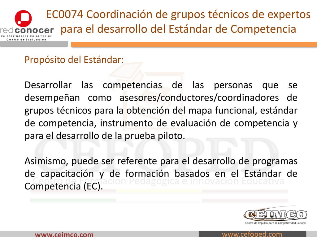 EC0074 Coordinación de grupos técnicos de expertos para el desarrollo del Estándar de Competencia