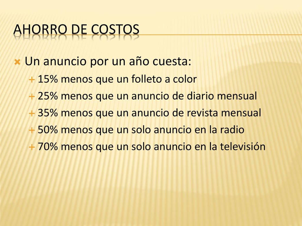 Ahorro de costos Un anuncio por un año cuesta: