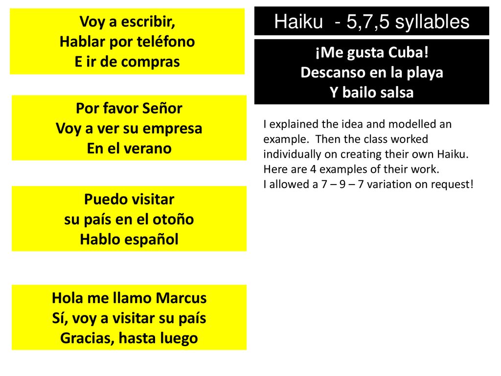 Haiku - 5,7,5 syllables Voy a escribir, Hablar por teléfono