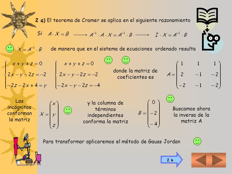 2 a) El teorema de Cramer se aplica en el siguiente razonamiento