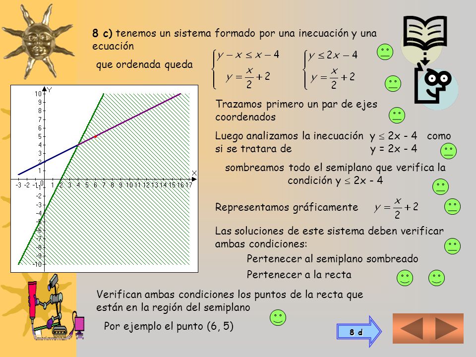 8 c) tenemos un sistema formado por una inecuación y una ecuación