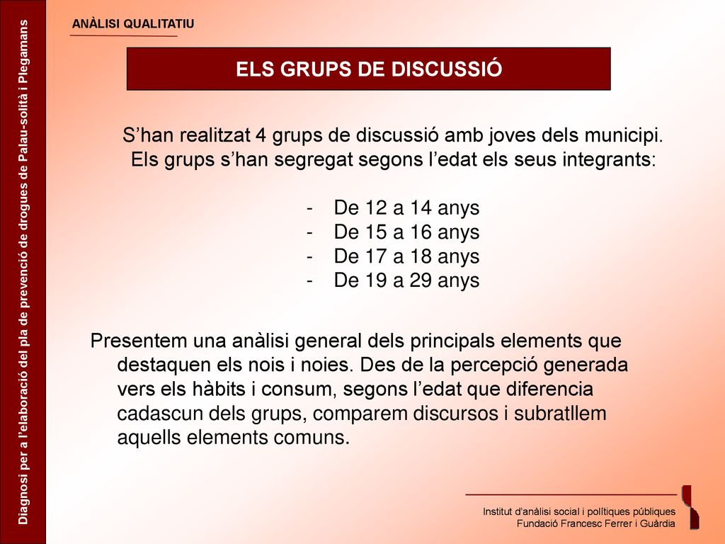 S’han realitzat 4 grups de discussió amb joves dels municipi.