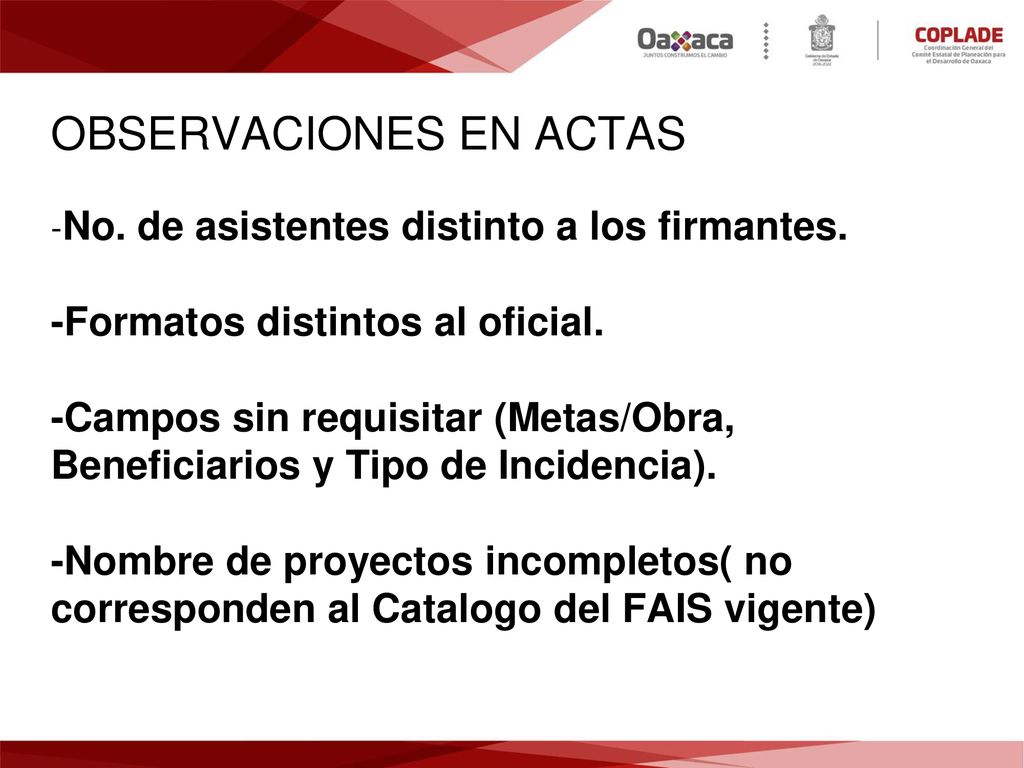 OBSERVACIONES EN ACTAS -No. de asistentes distinto a los firmantes