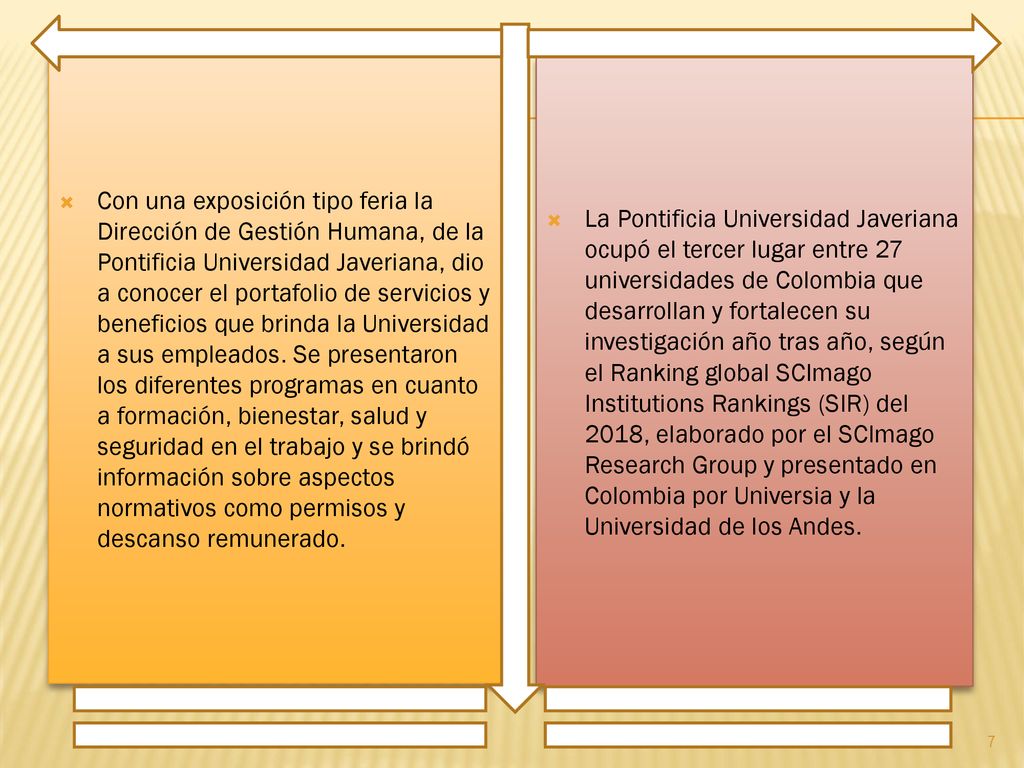 Con una exposición tipo feria la Dirección de Gestión Humana, de la Pontificia Universidad Javeriana, dio a conocer el portafolio de servicios y beneficios que brinda la Universidad a sus empleados. Se presentaron los diferentes programas en cuanto a formación, bienestar, salud y seguridad en el trabajo y se brindó información sobre aspectos normativos como permisos y descanso remunerado.