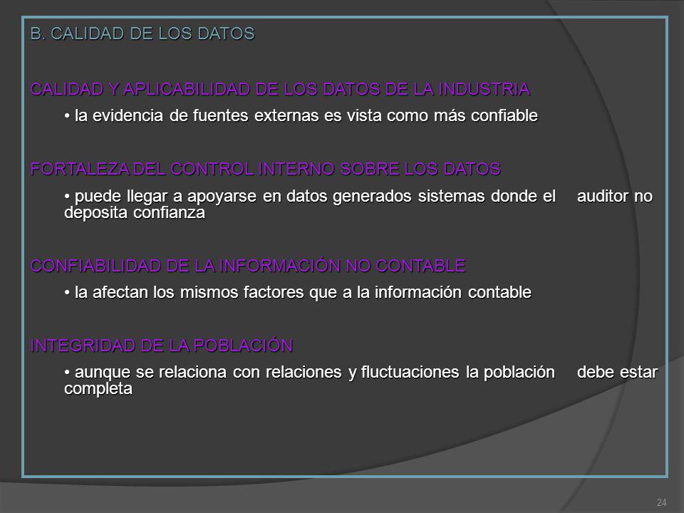 B. CALIDAD DE LOS DATOS CALIDAD Y APLICABILIDAD DE LOS DATOS DE LA INDUSTRIA. la evidencia de fuentes externas es vista como más confiable.
