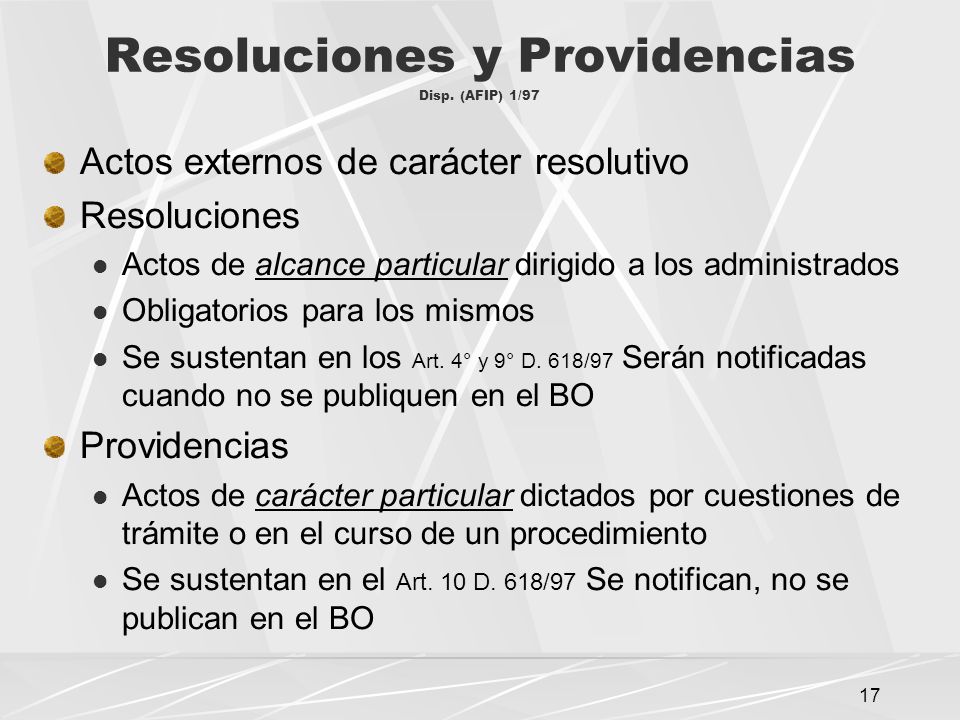 Resoluciones y Providencias Disp. (AFIP) 1/97