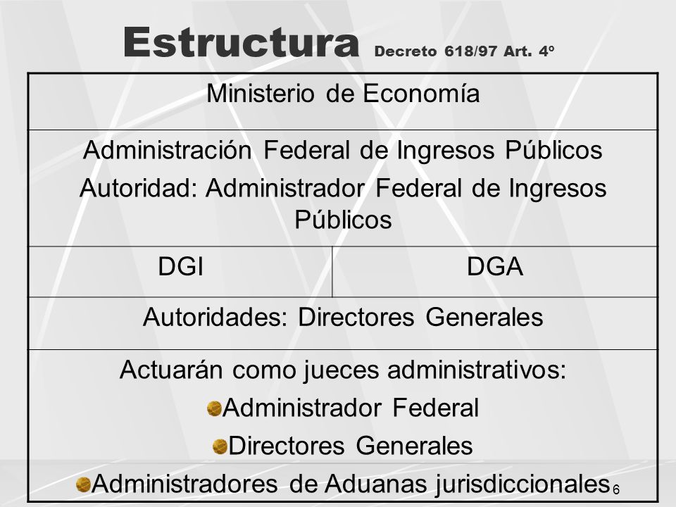 Estructura Decreto 618/97 Art. 4º
