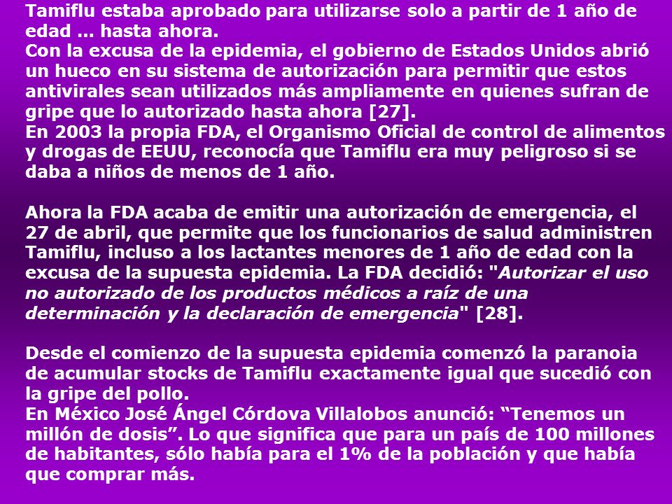 Tamiflu estaba aprobado para utilizarse solo a partir de 1 año de edad … hasta ahora.