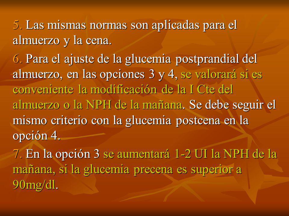 5. Las mismas normas son aplicadas para el almuerzo y la cena.