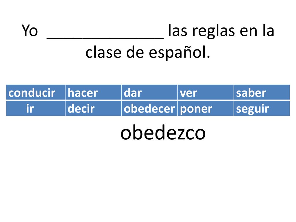 Yo _____________ las reglas en la clase de español.