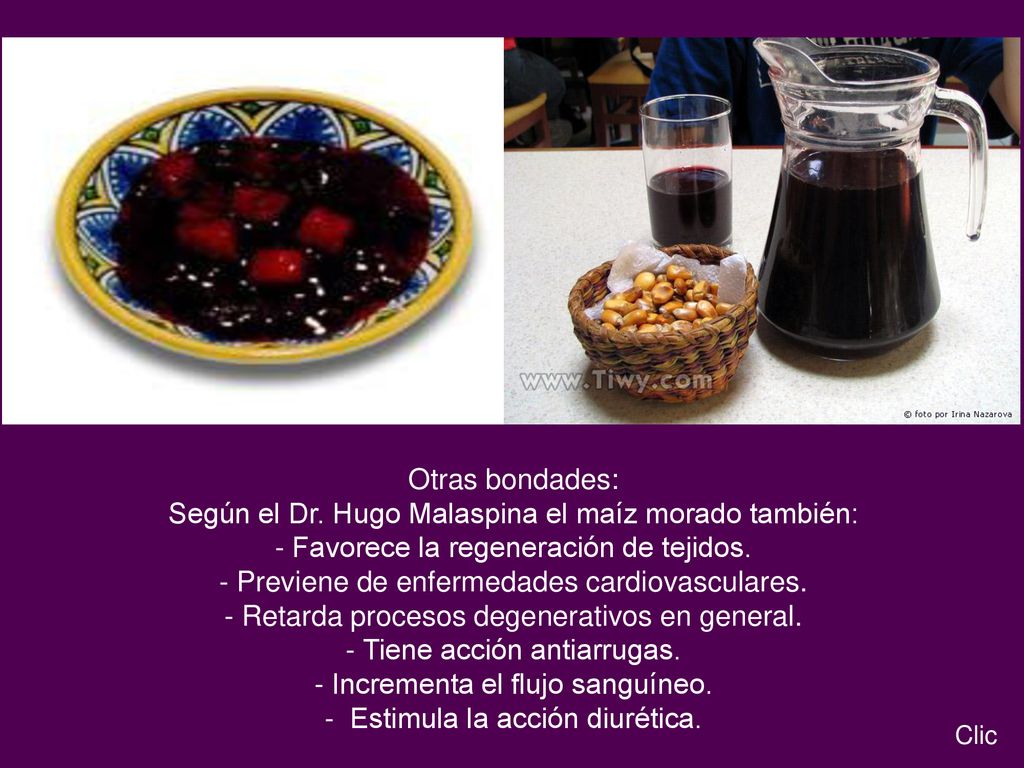 Según el Dr. Hugo Malaspina el maíz morado también: