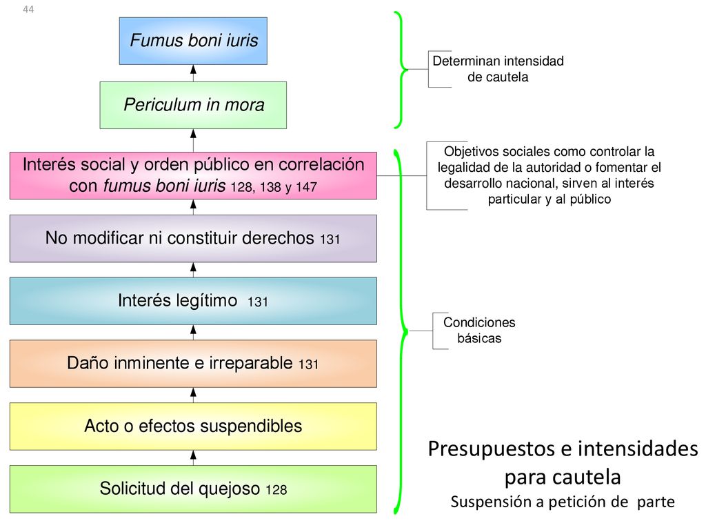 Presupuestos e intensidades para cautela Suspensión a petición de parte