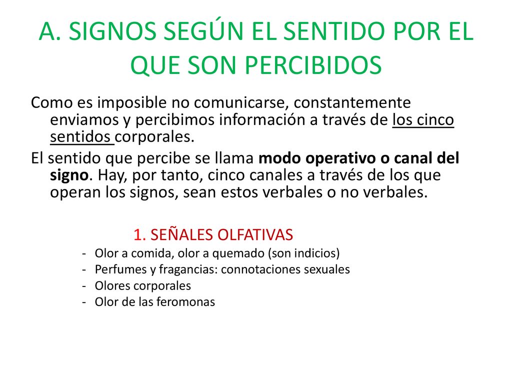 A. SIGNOS SEGÚN EL SENTIDO POR EL QUE SON PERCIBIDOS