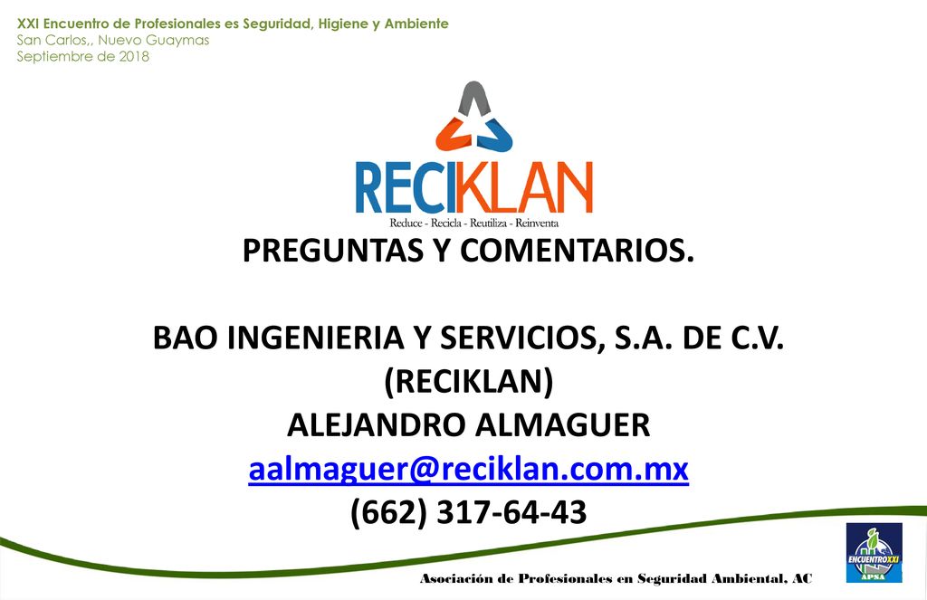 PREGUNTAS Y COMENTARIOS. BAO INGENIERIA Y SERVICIOS, S.A. DE C.V.