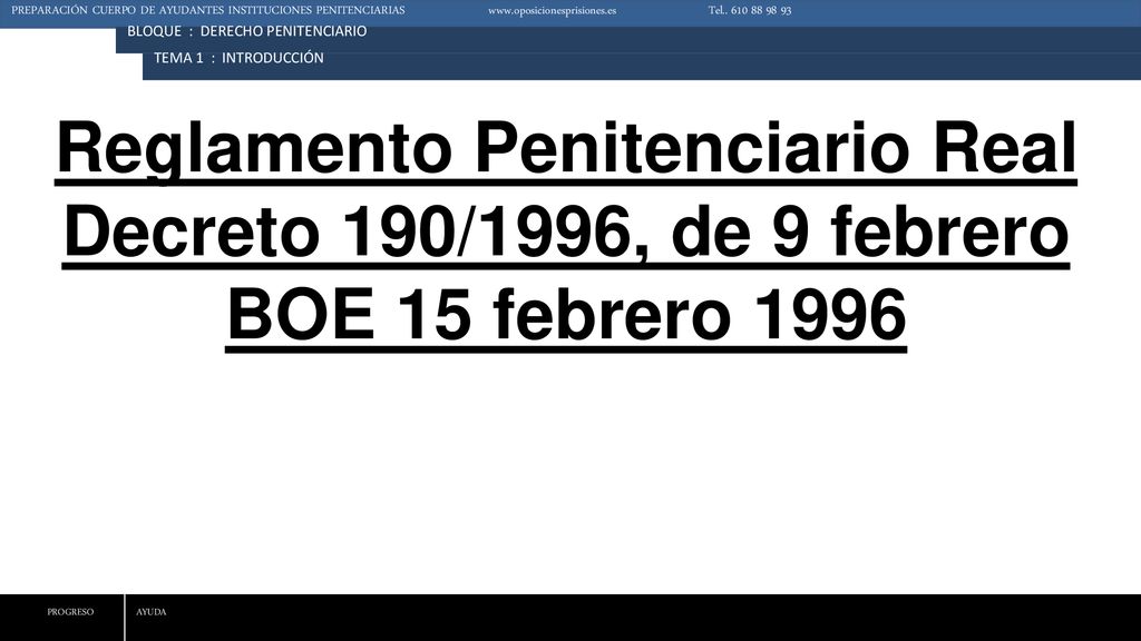 Reglamento Penitenciario Real Decreto 190/1996, de 9 febrero BOE 15 febrero 1996