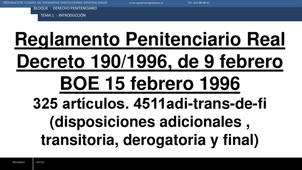 Reglamento Penitenciario Real Decreto 190/1996, de 9 febrero BOE 15 febrero 1996