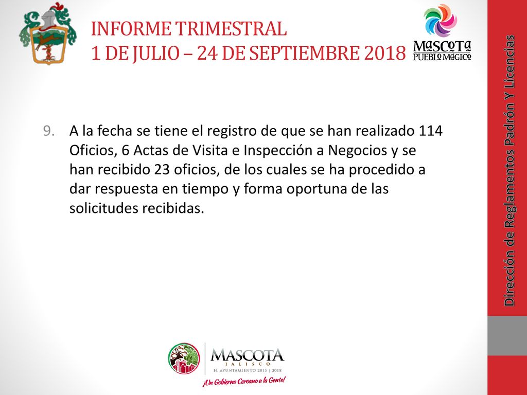 INFORME TRIMESTRAL 1 DE JULIO – 24 DE SEPTIEMBRE 2018