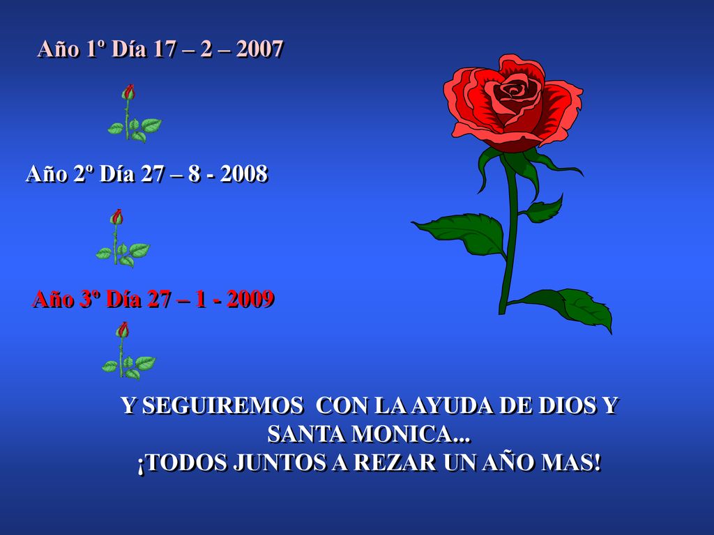 Año 1º Día 17 – 2 – 2007 Año 2º Día 27 – Año 3º Día 27 –