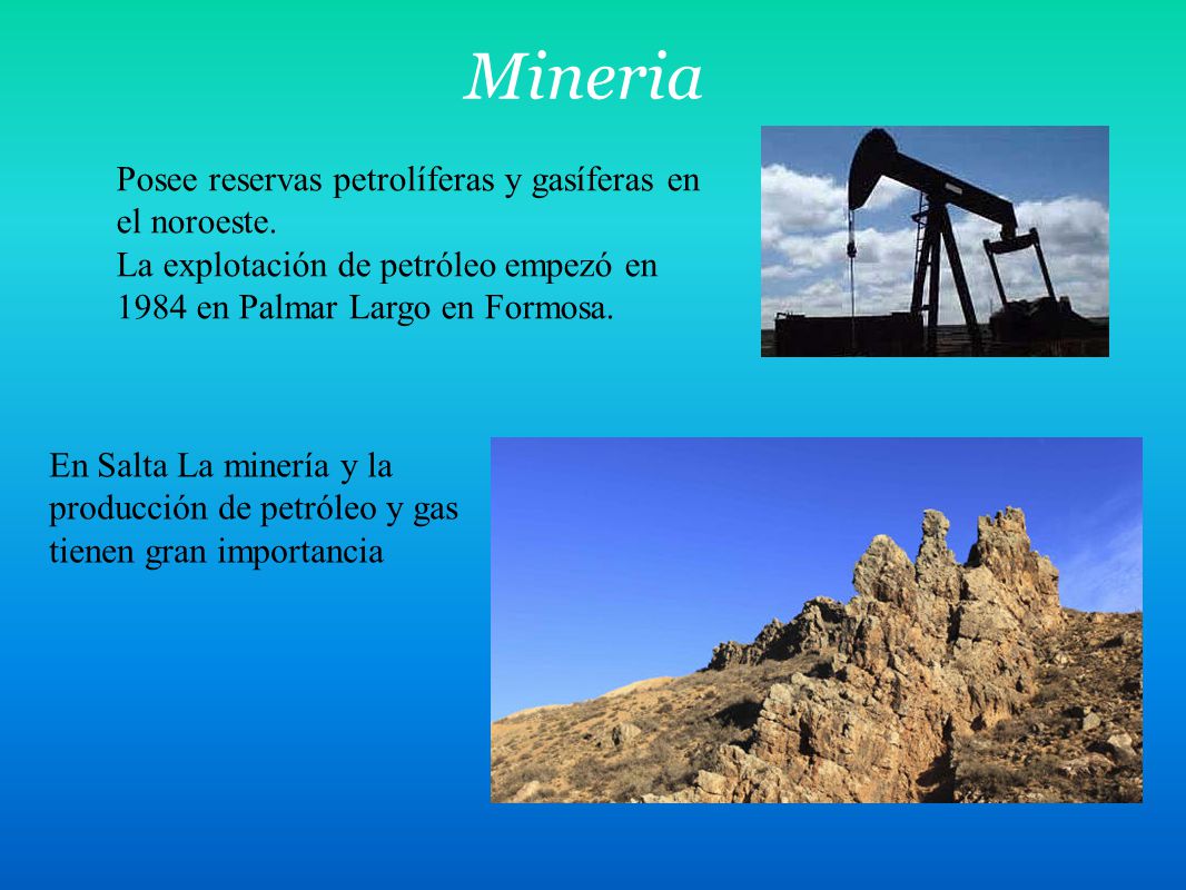 Mineria Posee reservas petrolíferas y gasíferas en el noroeste.