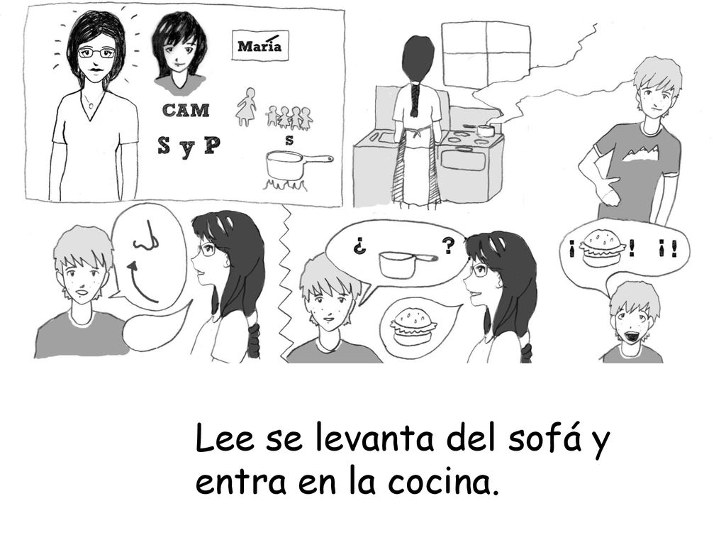 Lee se levanta del sofá y entra en la cocina.