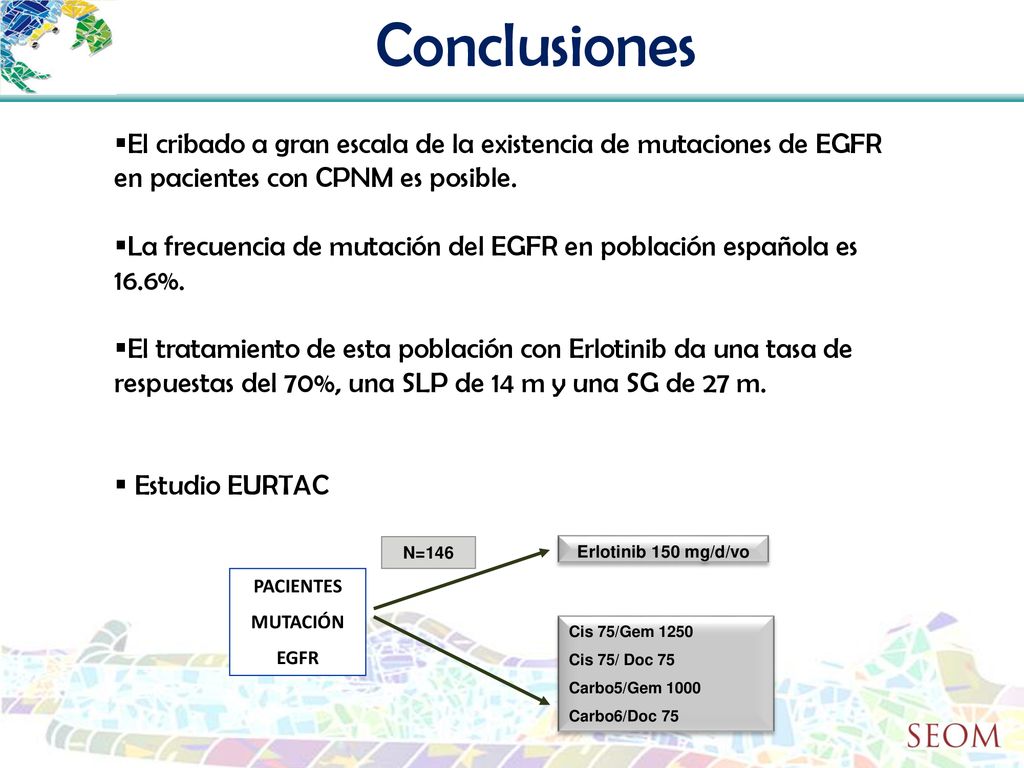 Conclusiones El cribado a gran escala de la existencia de mutaciones de EGFR en pacientes con CPNM es posible.