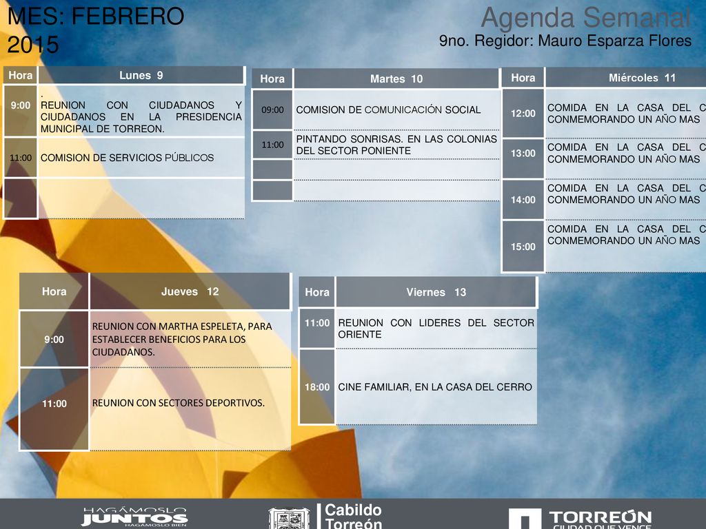 Agenda Semanal MES: FEBRERO no. Regidor: Mauro Esparza Flores