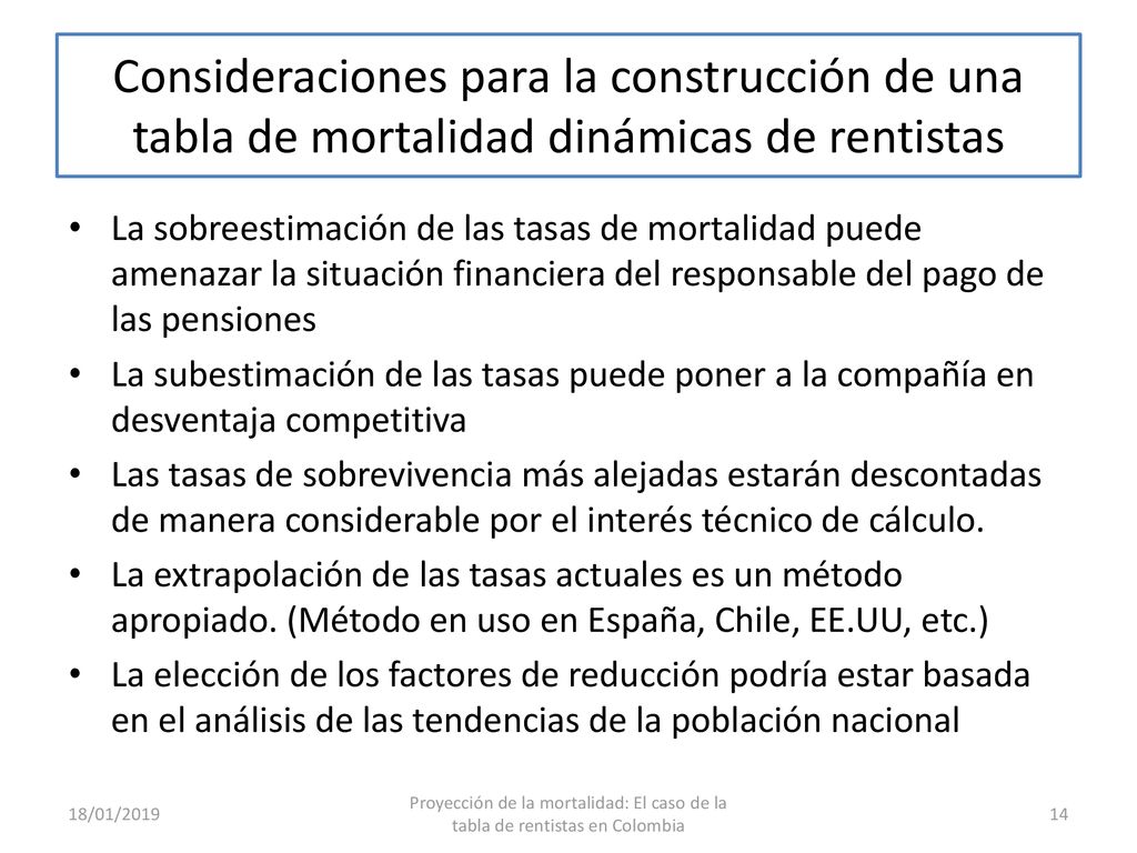 Consideraciones para la construcción de una tabla de mortalidad dinámicas de rentistas
