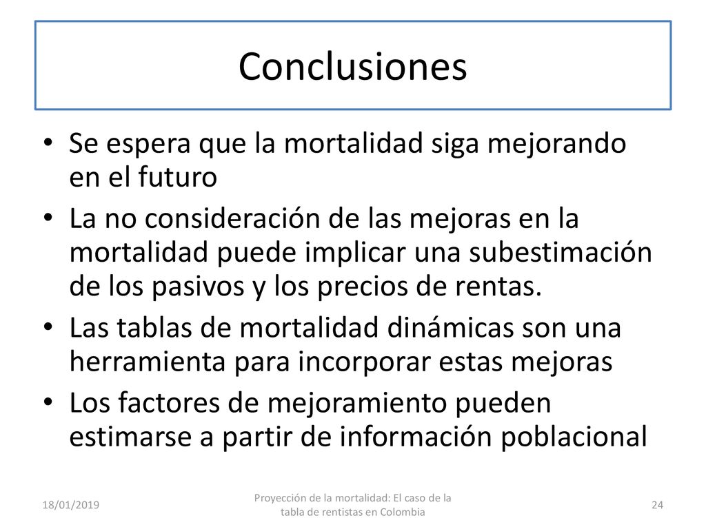 Conclusiones Se espera que la mortalidad siga mejorando en el futuro
