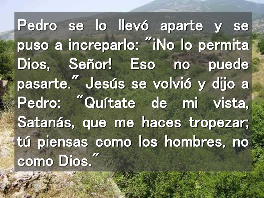 Pedro se lo llevó aparte y se puso a increparlo: ¡No lo permita Dios, Señor.