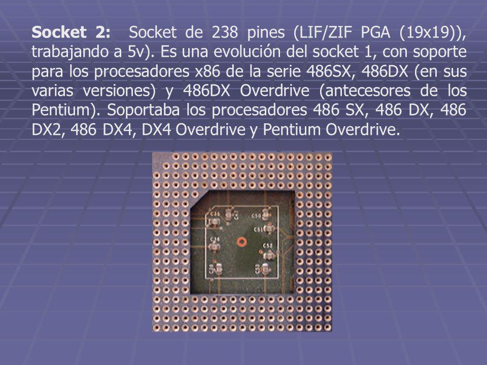 Socket 2: Socket de 238 pines (LIF/ZIF PGA (19x19)), trabajando a 5v)