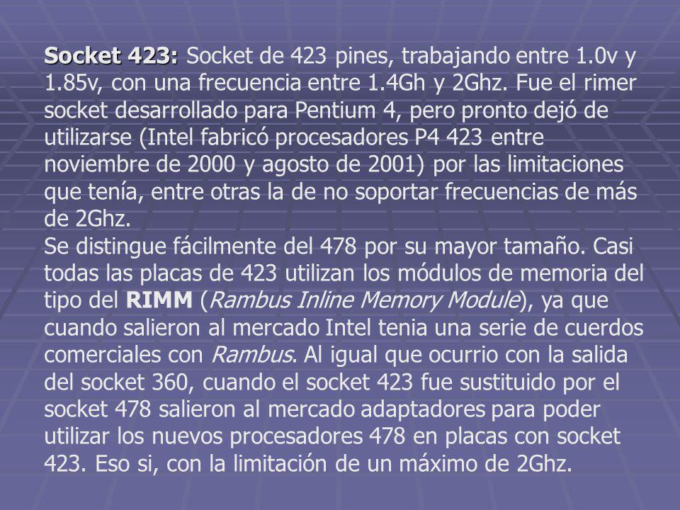 Socket 423: Socket de 423 pines, trabajando entre 1. 0v y 1