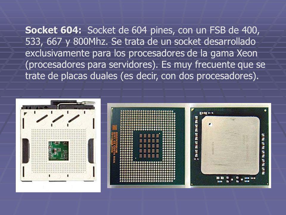 Socket 604: Socket de 604 pines, con un FSB de 400, 533, 667 y 800Mhz
