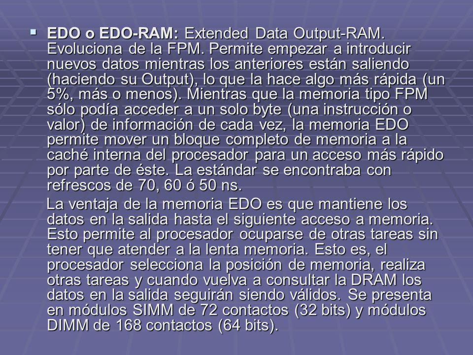 EDO o EDO-RAM: Extended Data Output-RAM. Evoluciona de la FPM