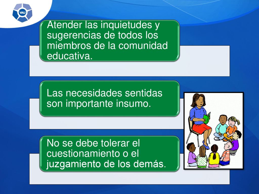 Atender las inquietudes y sugerencias de todos los miembros de la comunidad educativa.