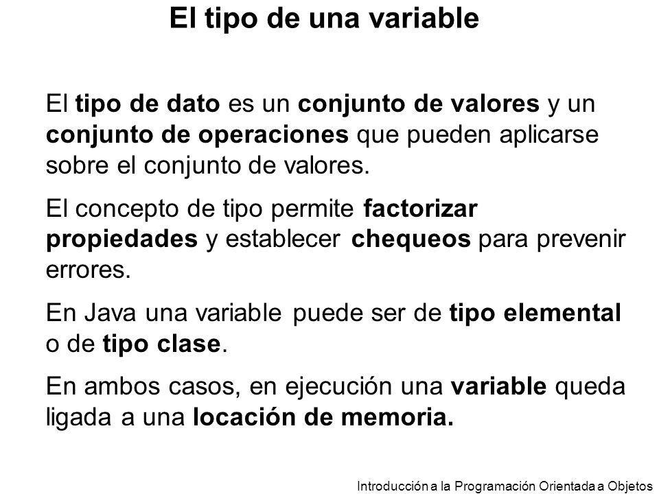 El tipo de una variable El tipo de dato es un conjunto de valores y un conjunto de operaciones que pueden aplicarse sobre el conjunto de valores.