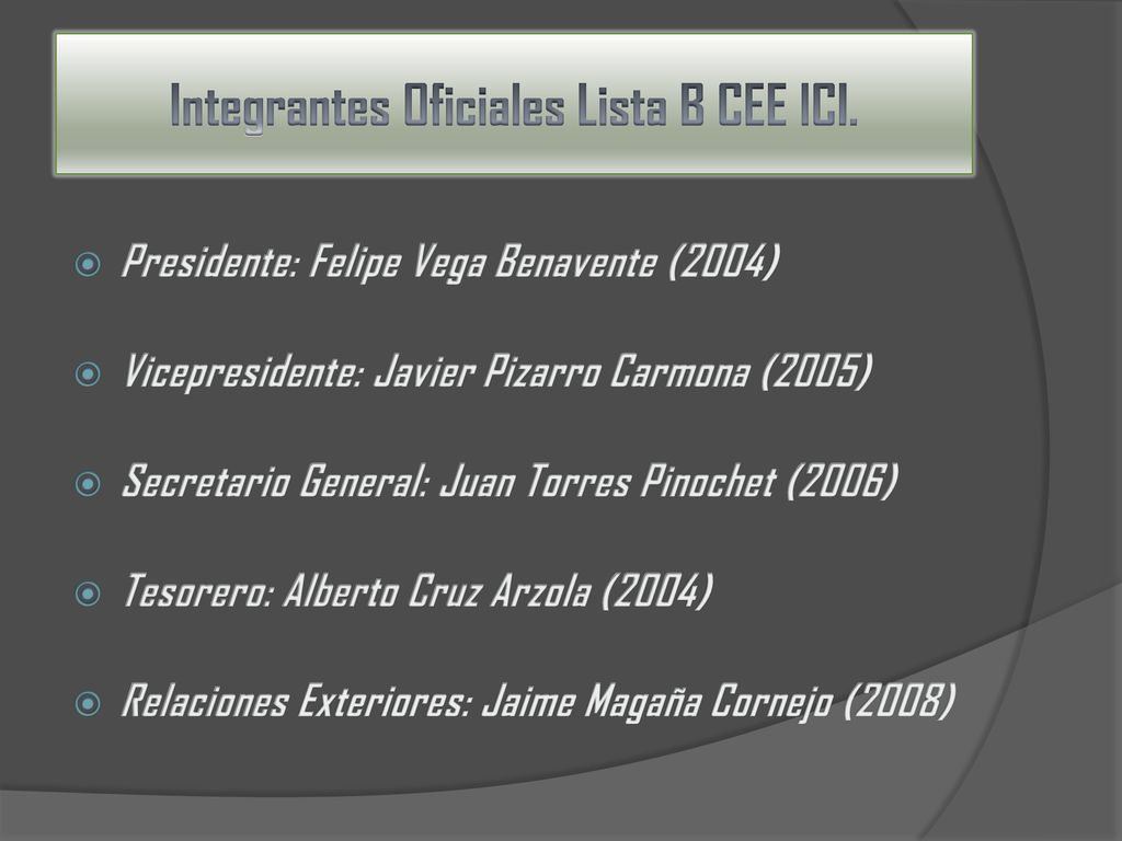 Integrantes Oficiales Lista B CEE ICI.