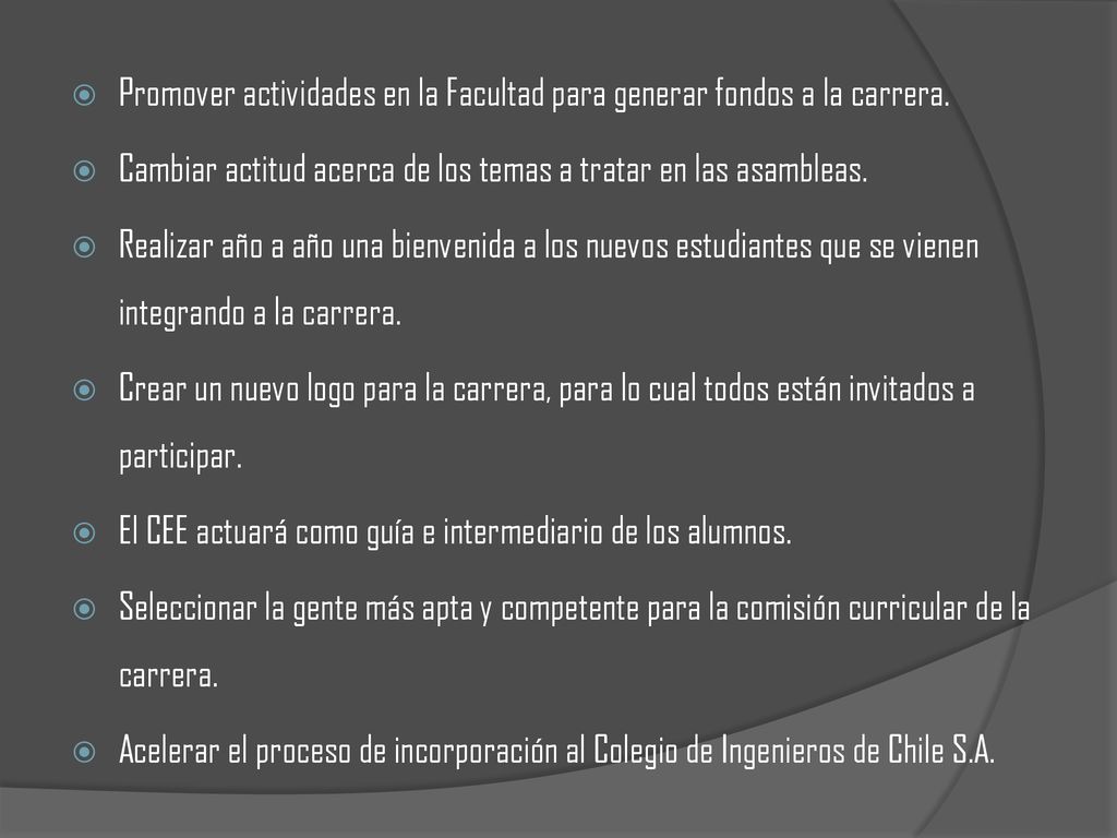 Promover actividades en la Facultad para generar fondos a la carrera.