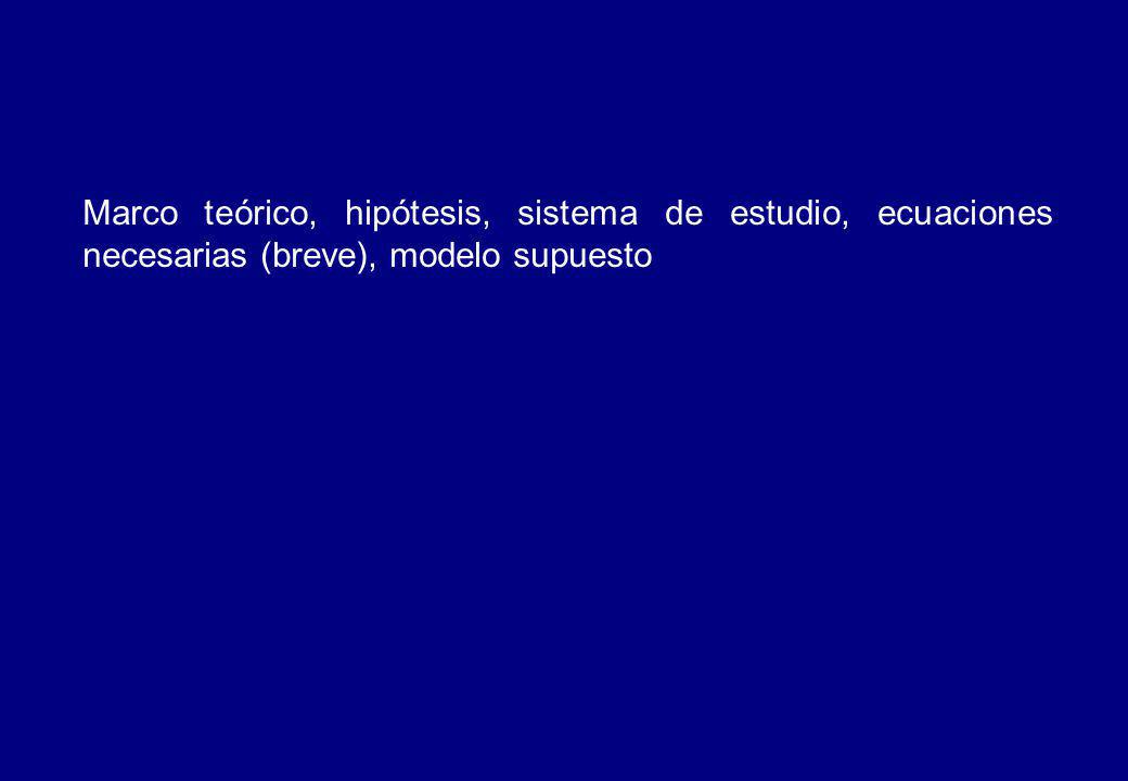 Marco teórico, hipótesis, sistema de estudio, ecuaciones necesarias (breve), modelo supuesto