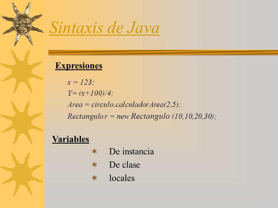 Sintaxis de Java Expresiones Variables De instancia De clase locales
