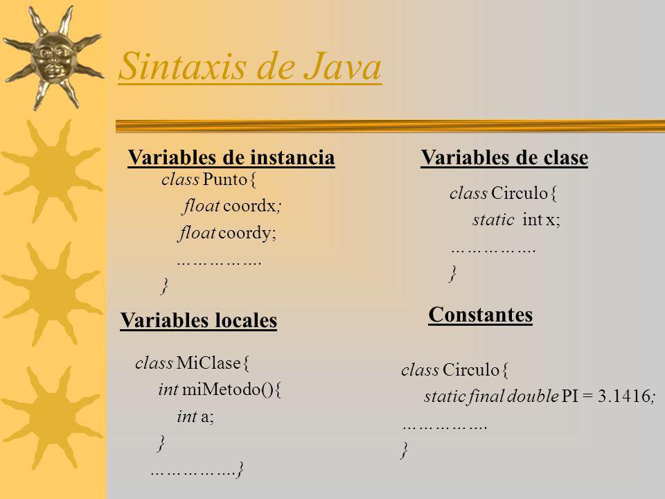 Sintaxis de Java Variables de instancia Variables de clase Constantes