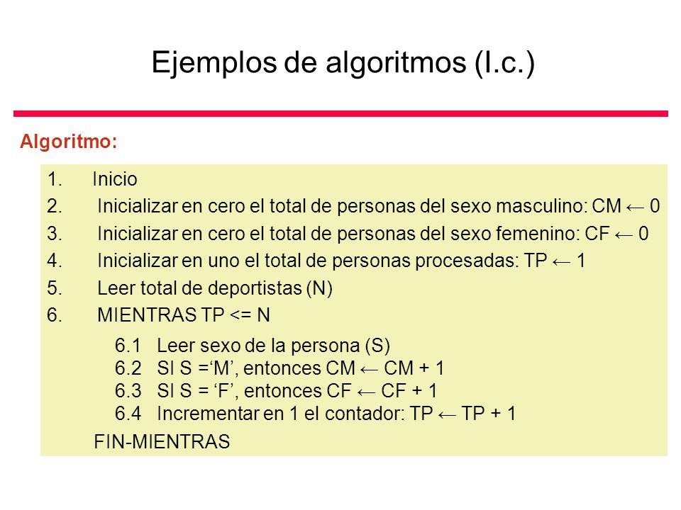 Ejemplos de algoritmos (I.c.)