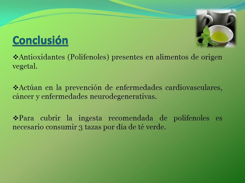 Conclusión Antioxidantes (Polifenoles) presentes en alimentos de origen vegetal.