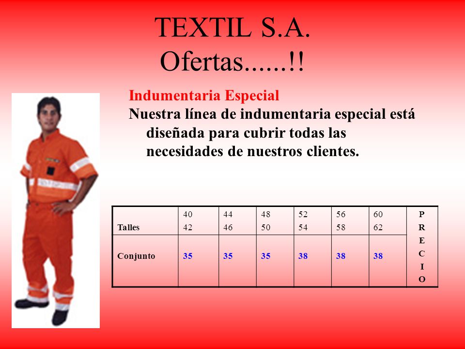 TEXTIL S.A. Ofertas......!! Indumentaria Especial
