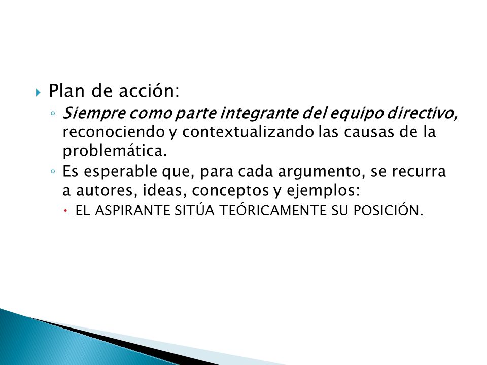 Plan de acción: Siempre como parte integrante del equipo directivo, reconociendo y contextualizando las causas de la problemática.