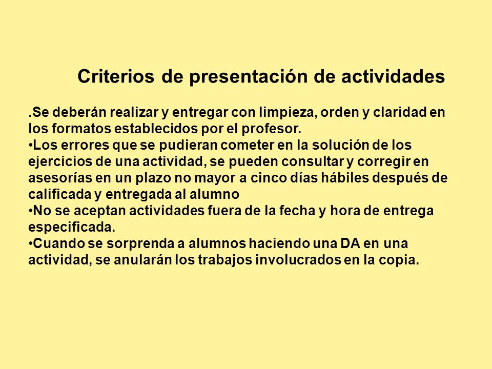 Criterios de presentación de actividades