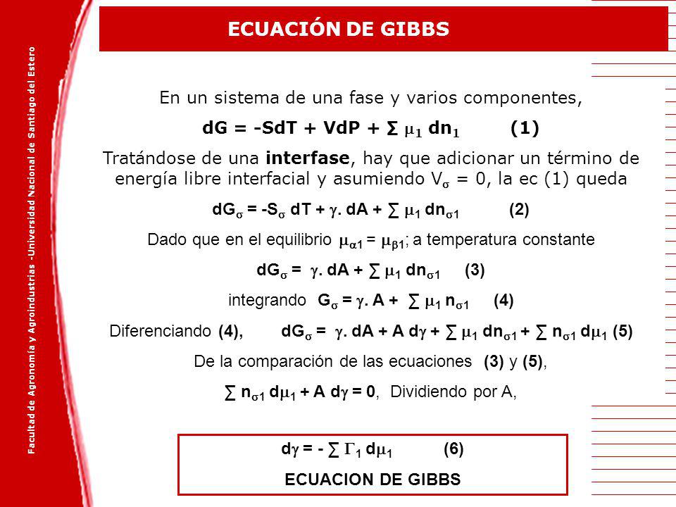 dG = -S dT + . dA + ∑ 1 dn1 (2)